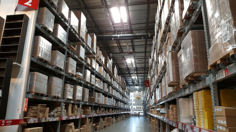 distribution center aisle shelves